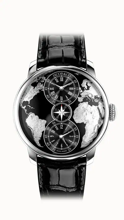 Jacob & Co. The World is Yours Dual Time Zone — Black, Stainless Steel DT100.10.AA.AB.A