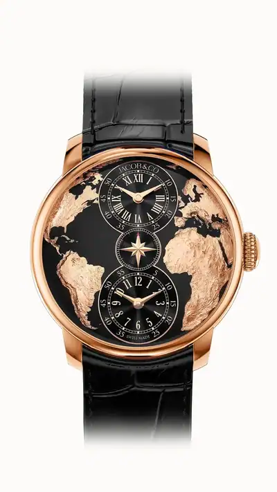 Jacob & Co. The World is Yours Dual Time Zone — Black, 18K Rose Gold DT100.40.AA.AB.A