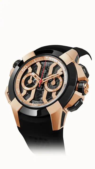 Jacob & Co. Epic X Chrono 47MM — Rose Gold & Black Ceramic Bezel (Black) EC311.42.PD.BN.A