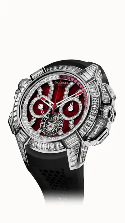 Jacob & Co. Epic X Chrono Tourbillon Baguette — Red Crystal EC380.30.BD.AB.A