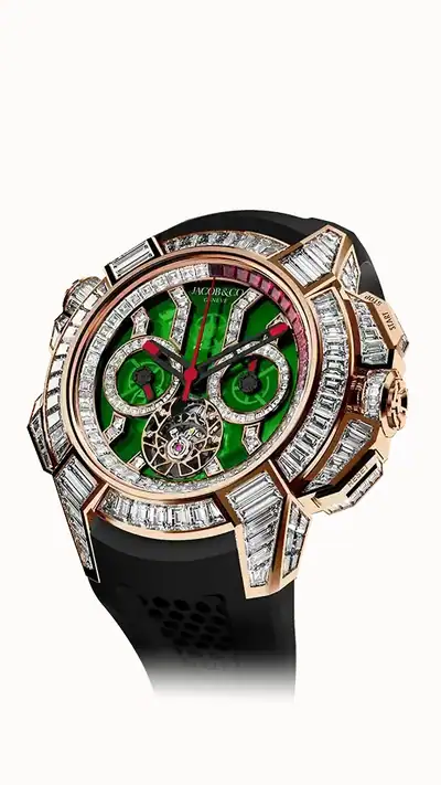 Jacob & Co. Epic X Chrono Tourbillon Baguette — Green Crystal EC380.40.BD.AA.A