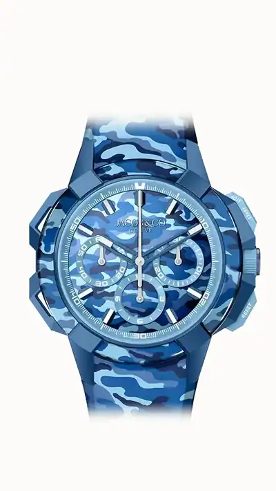Jacob & Co. Epic X Chrono 44MM Tri-Compax — Blue Camo EC440.22.AB.AA.A