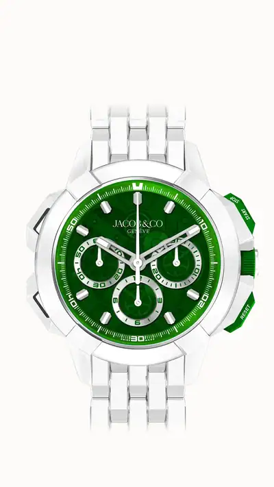 Jacob & Co. Epic X Chrono 44MM Tri-Compax — White Ceramic, Green Dial Bracelet EC440.95.AA.AA.A95AA