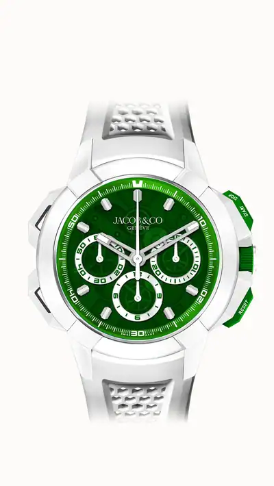 Jacob & Co. Epic X Chrono 44MM Tri-Compax — White Ceramic, Green Dial EC440.95.AA.AA.B
