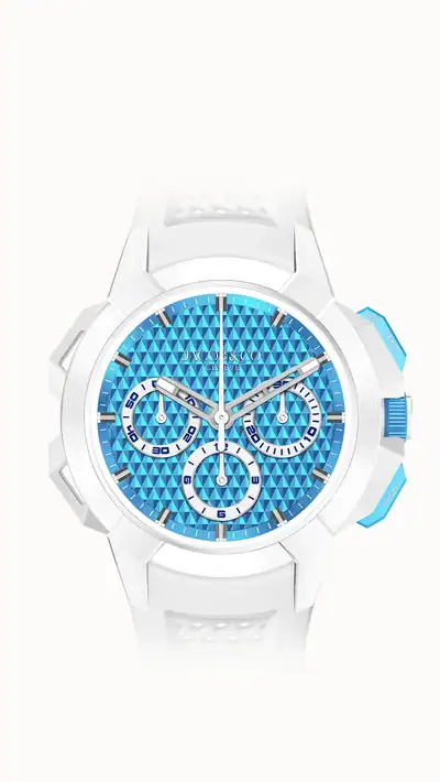 Jacob & Co. Epic X Chrono 44MM Tri-Compax — White Ceramic, Electric Blue Dial EC440.95.AB.AA.A