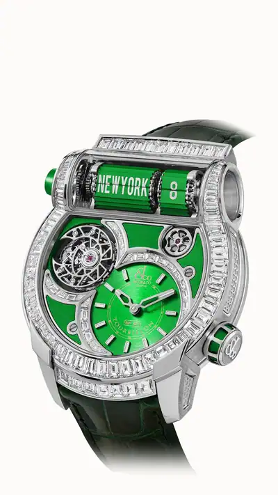 Jacob & Co. Epic SF24 Tourbillon Baguette — White Gold Green Dial ES802.30.AC.AA.A