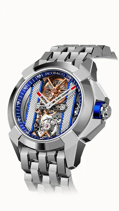 Jacob & Co. Epic X Bridges — Stainless Steel Bracelet (Blue) EX120.10.AB.AB.B10AA