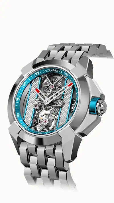 Jacob & Co. Epic X Bridges — Stainless Steel (Light Blue, Gray Movement) Bracelet EX120.10.AC.AA.A10AA