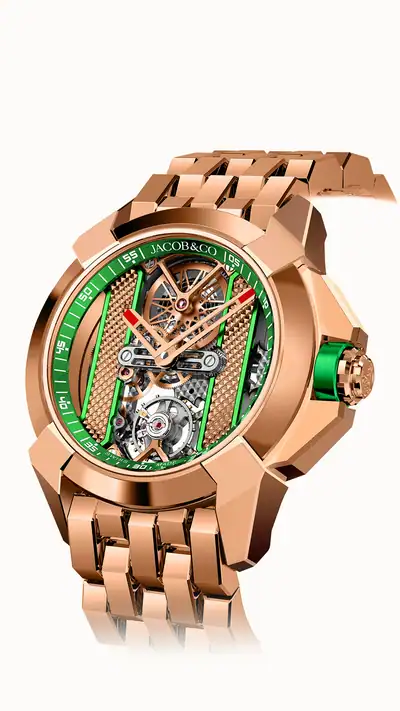 Jacob & Co. Epic X Bridges — Rose Gold Bracelet (Green) EX120.43.AC.AC.A40AA