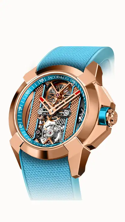 Jacob & Co. Epic X Bridges — Epic X Bridges V2 - Rose Gold And Stainless Steel - Light Blue Inner Ring EX120.43.AF.AA.A