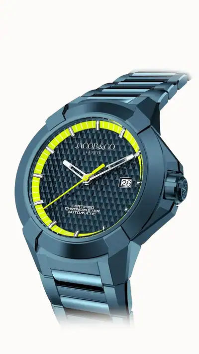 Jacob & Co. Epic X Sport — Blue PVD Steel & Neon Yellow (Metal Bracelet) EX130.13.AA.AA.B13AA