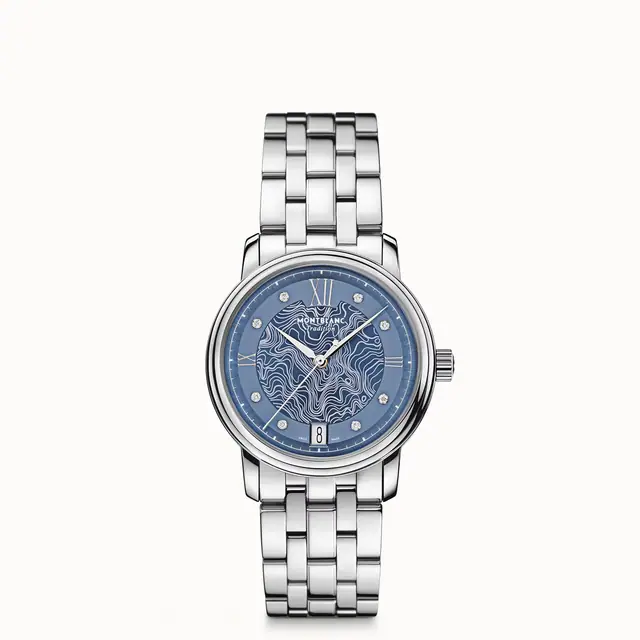 Montblanc Tradition Automatic Date 32 mm, Steel - Light blue MB131297
