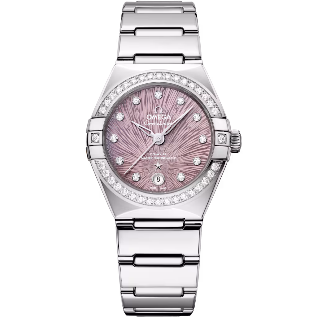 Omega Constellation 29 mm, steel on steel, Lilac dial 131.15.29.20.60.001