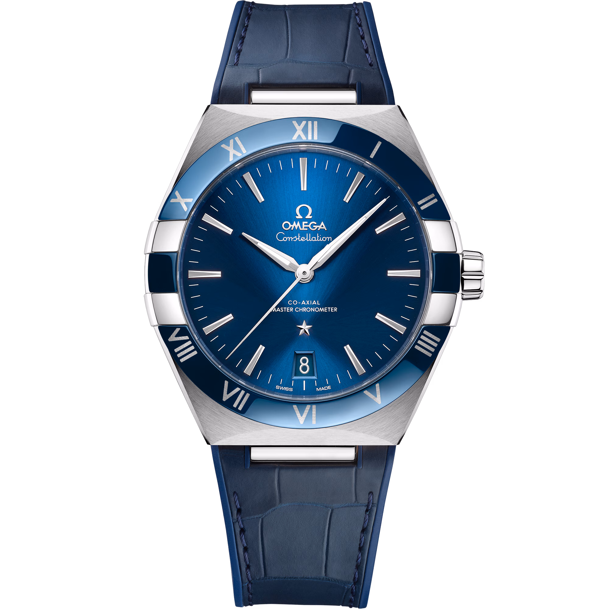 Omega Constellation 41 mm, steel on leather strap, Blue dial 131.33.41.21.03.001