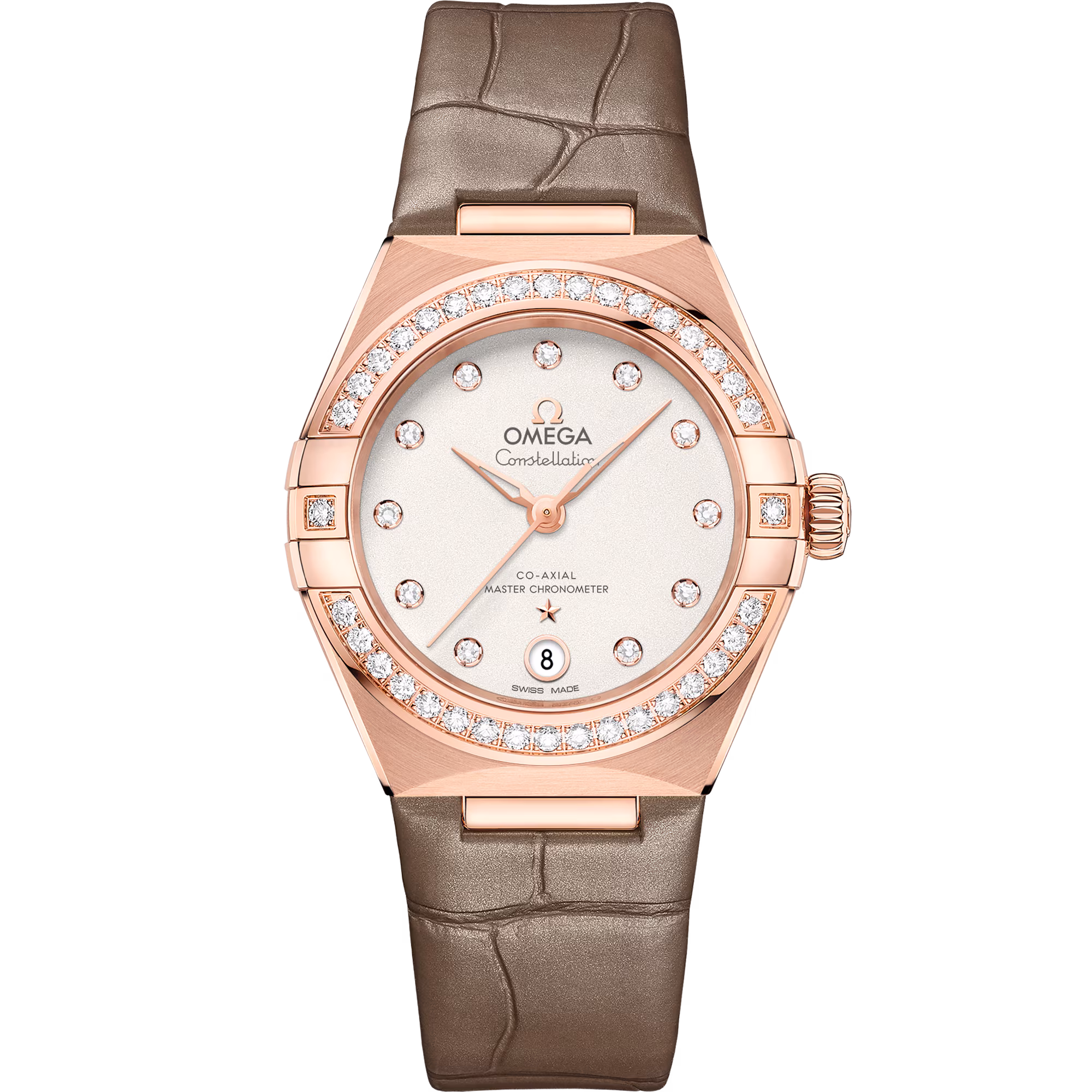 Omega Constellation 29 mm, Sedna™ gold on leather strap, Silver dial 131.58.29.20.52.002
