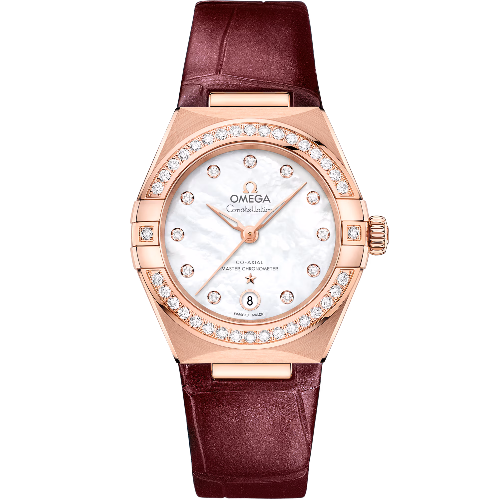 Omega Constellation 29 mm, Sedna™ gold on leather strap, White dial 131.58.29.20.55.002