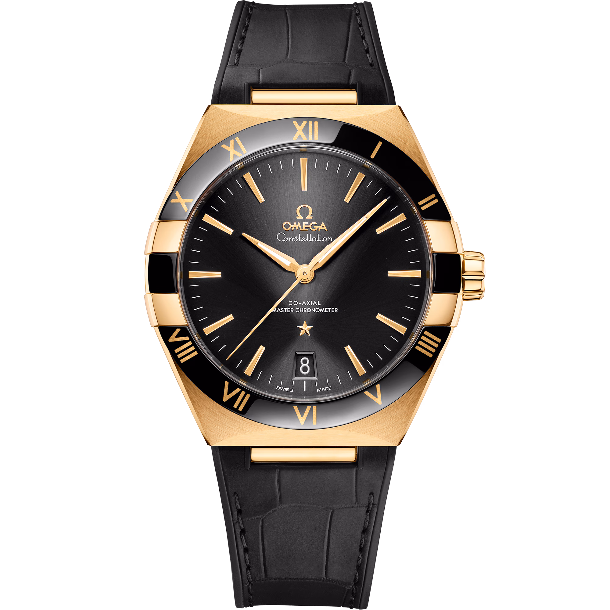 Omega Constellation 41 mm, yellow gold on leather strap 131.63.41.21.01.001