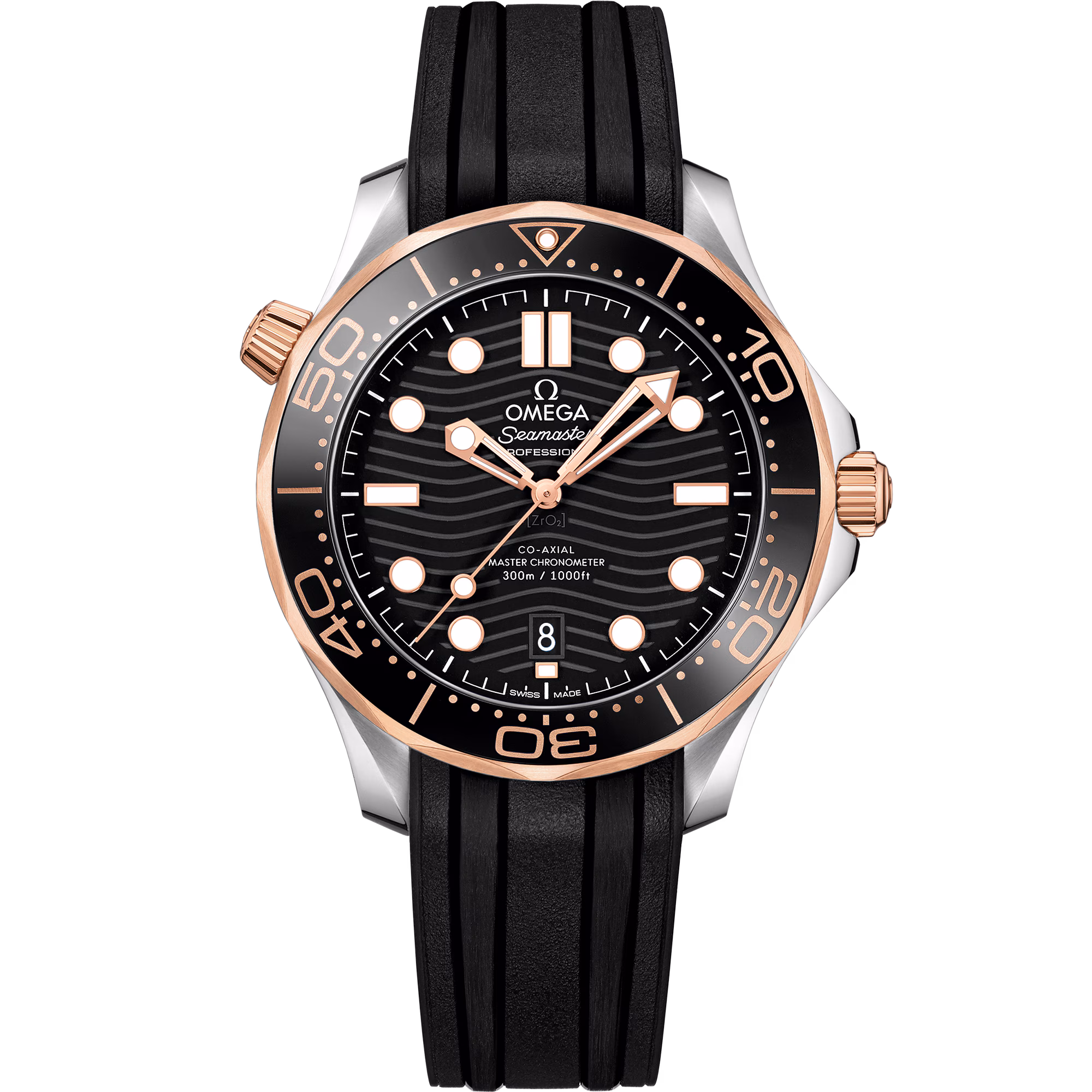 Omega Seamaster Diver 300M 42 mm, steel ‑ Sedna™ gold on rubber strap, Diver 300M 210.22.42.20.01.002