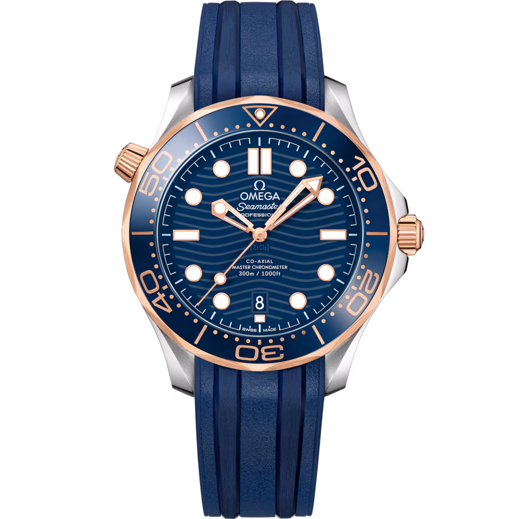 Omega Seamaster Diver 300M 42 mm, steel ‑ Sedna™ gold on rubber strap, Diver 300M 210.22.42.20.03.002