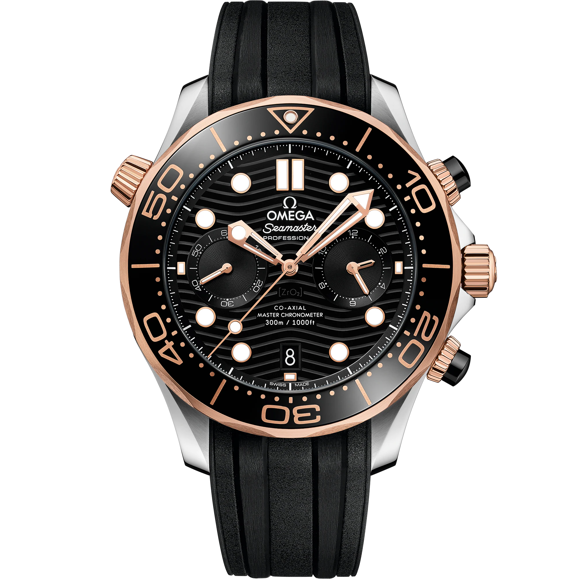 Omega Seamaster Diver 300M 44 mm, steel ‑ Sedna™ gold on rubber strap 210.22.44.51.01.001
