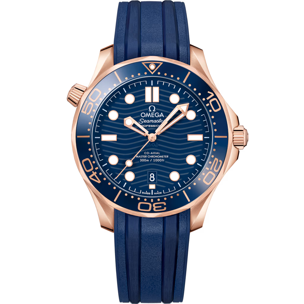 Omega Seamaster Diver 300M 42 mm, Sedna™ gold on rubber strap, Diver 300M 210.62.42.20.03.001