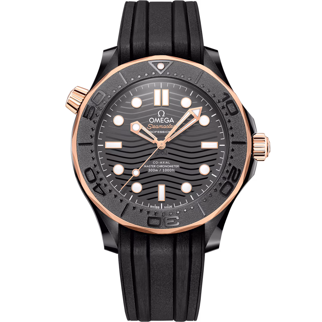 Omega Seamaster Diver 300M 43.5 mm, black ceramic on rubber strap, Diver 300M 210.62.44.20.01.001