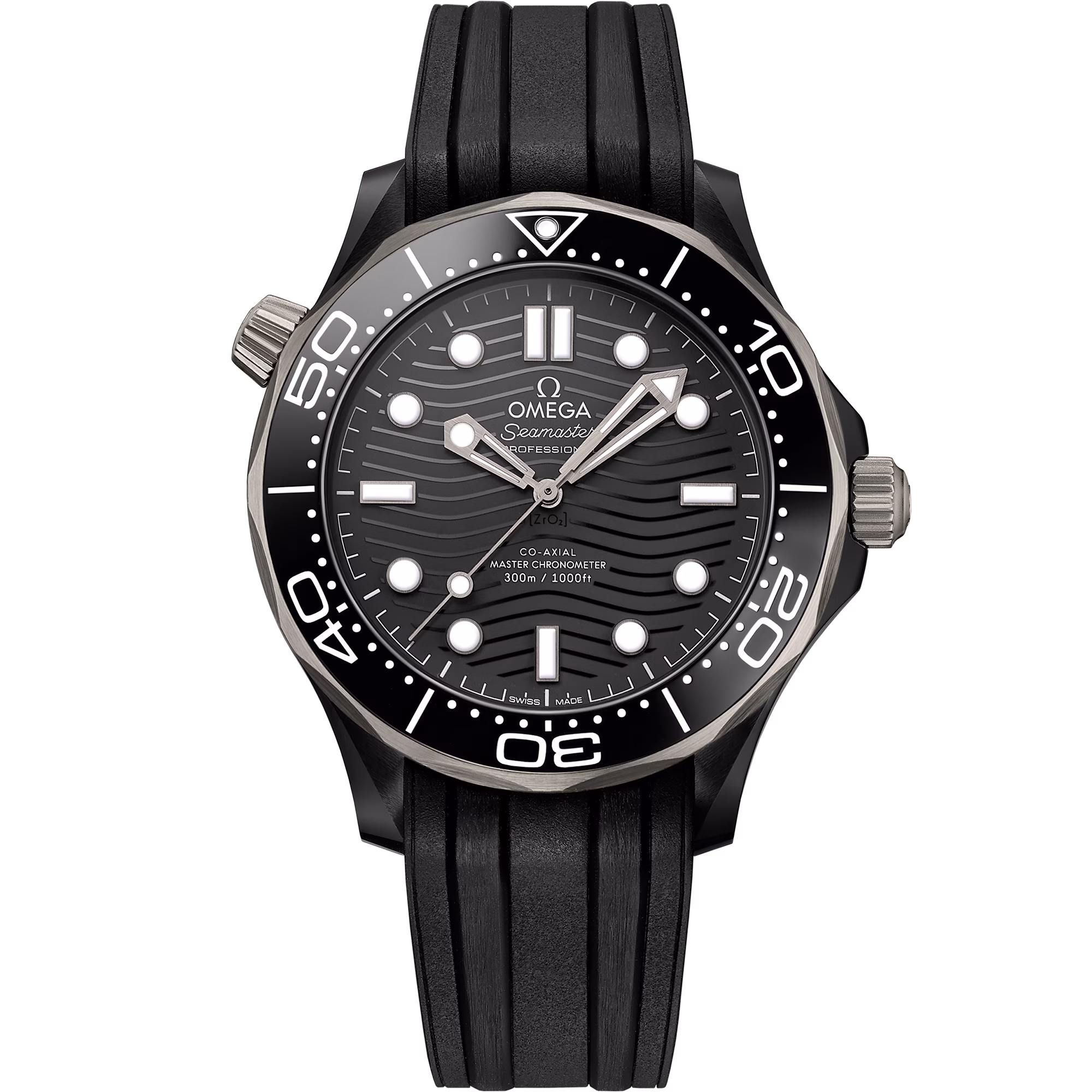Omega Seamaster Diver 300M 43.5 mm, black ceramic on rubber strap, Diver 300M 210.92.44.20.01.001