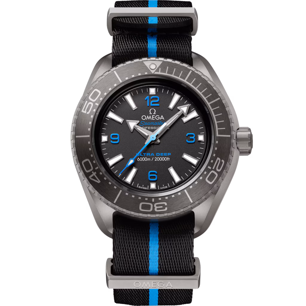 Omega Ultra Deep Seamaster Planet Ocean 6000M 45.5 mm, titanium on NATO strap 215.92.46.21.01.001