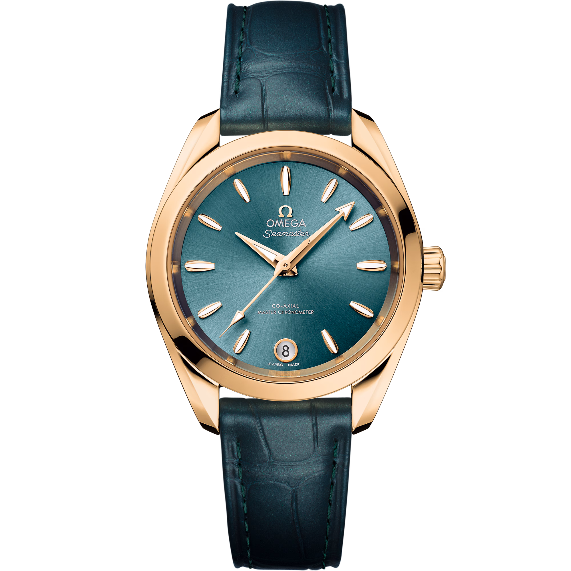 Omega Seamaster Aqua Terra Shades 34 mm, Moonshine™ gold on leather strap 220.53.34.20.10.001