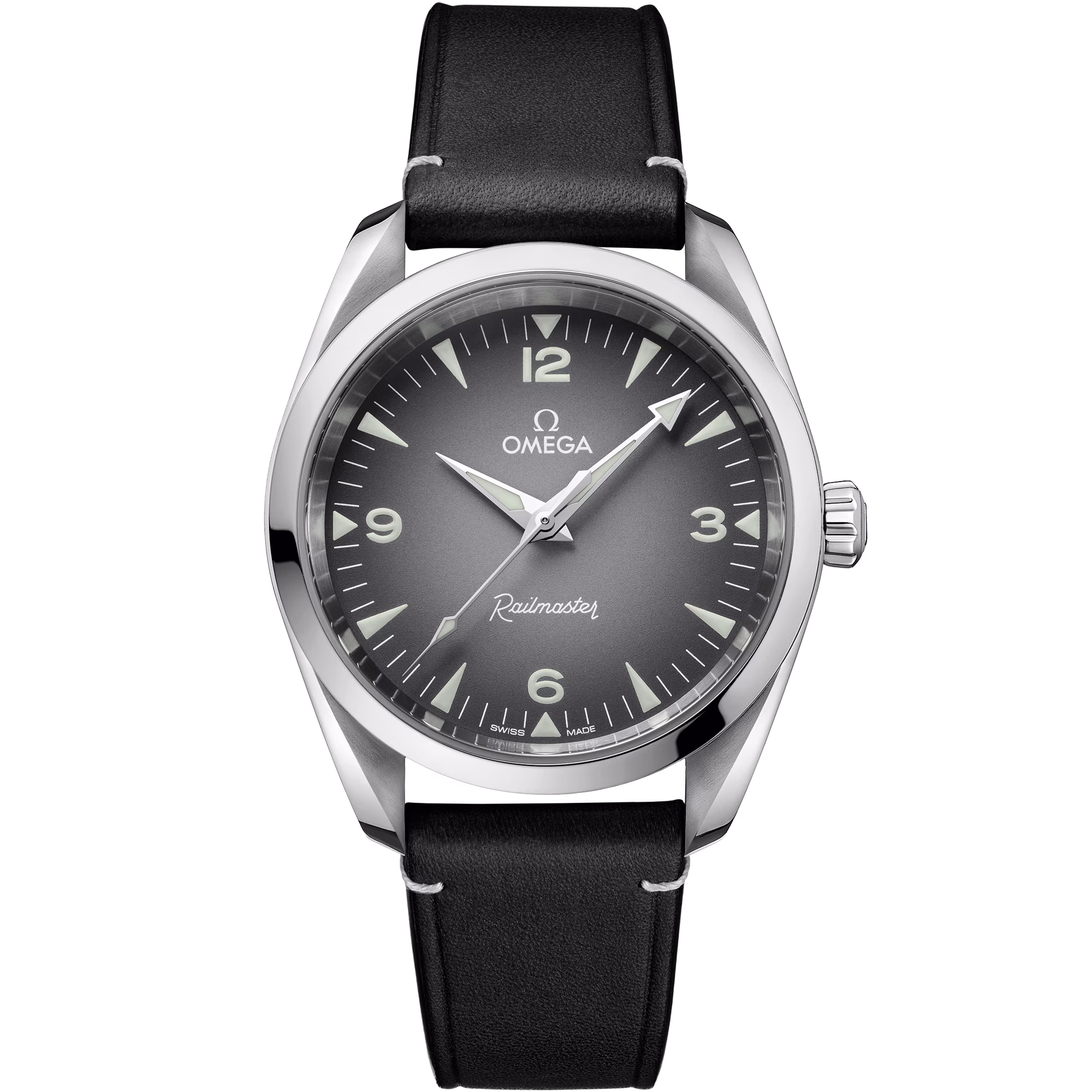 Omega Seamaster Railmaster 38 mm, steel on leather strap, Railmaster 235.12.38.20.06.001