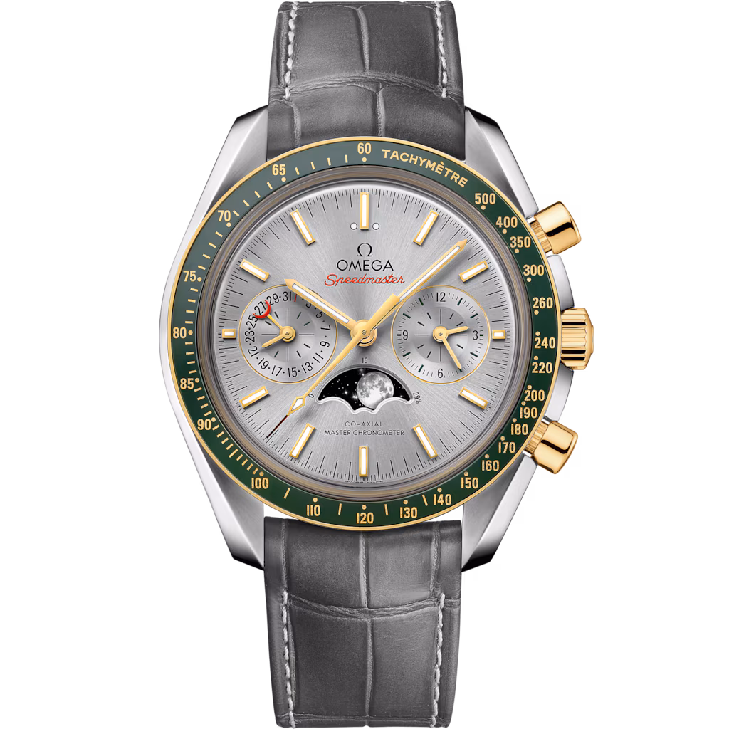 Omega Speedmaster Moonphase 44.25 mm, steel ‑ yellow gold on leather strap 304.23.44.52.06.001