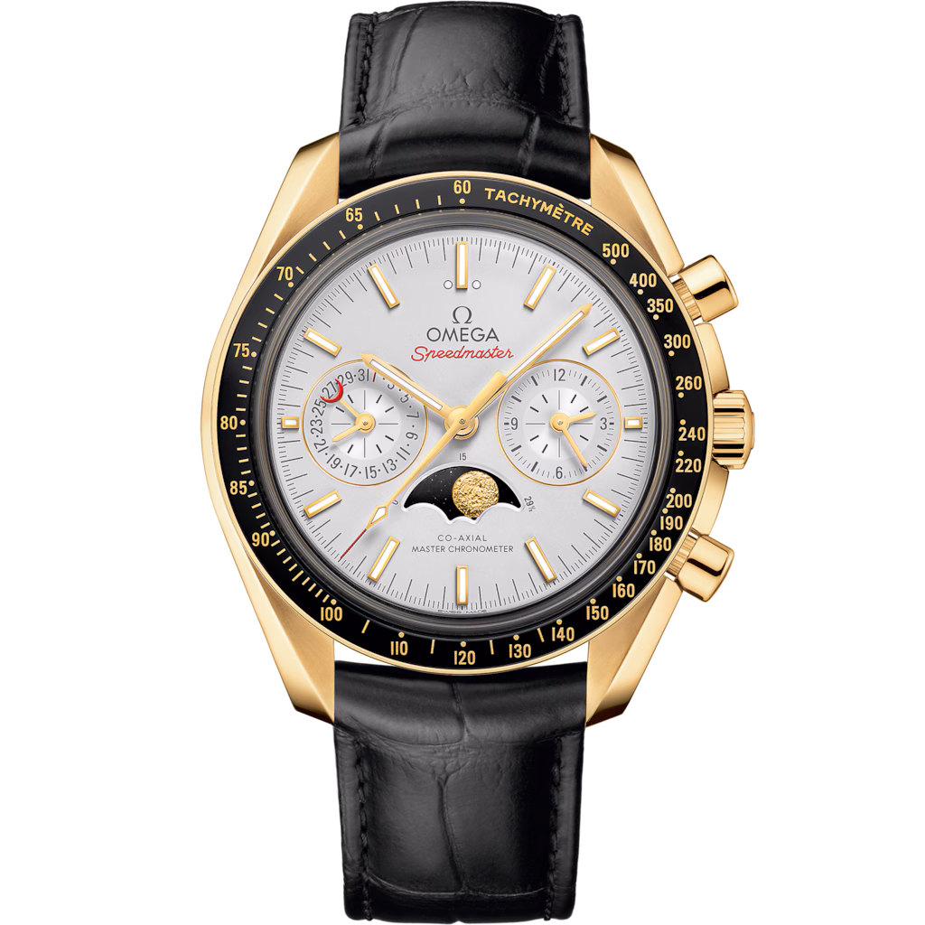 Omega Speedmaster Moonphase 44.25 mm, yellow gold on leather strap 304.63.44.52.02.001
