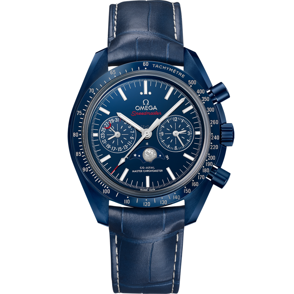 Omega Speedmaster Blue Side Of The Moon Moonphase 44.25 mm, blue ceramic on leather strap 304.93.44.52.03.001