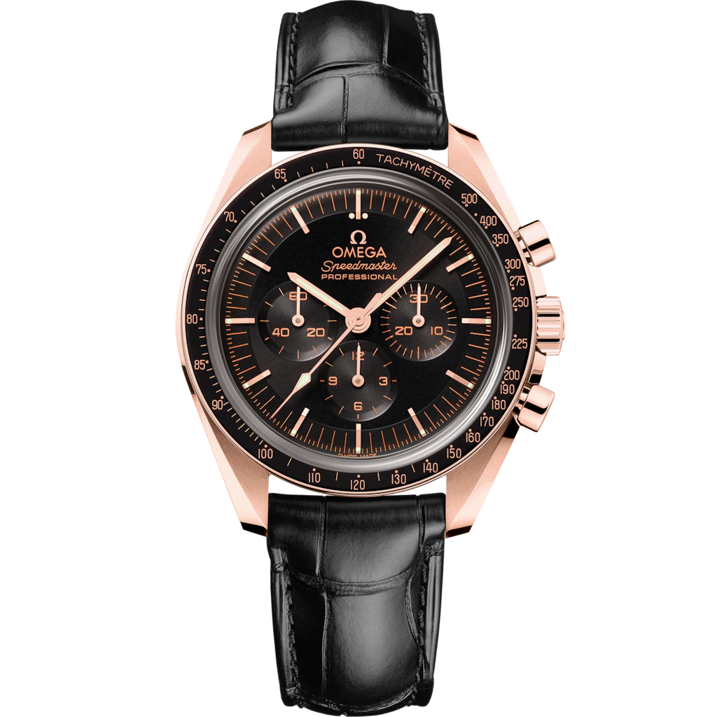 Omega Speedmaster Moonwatch Professional 42 mm, Sedna™ gold on leather strap 310.63.42.50.01.001