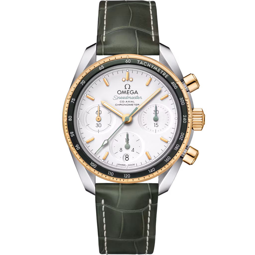 Omega Speedmaster 38 38 mm, steel ‑ yellow gold on leather strap, Speedmaster 38 324.23.38.50.02.001
