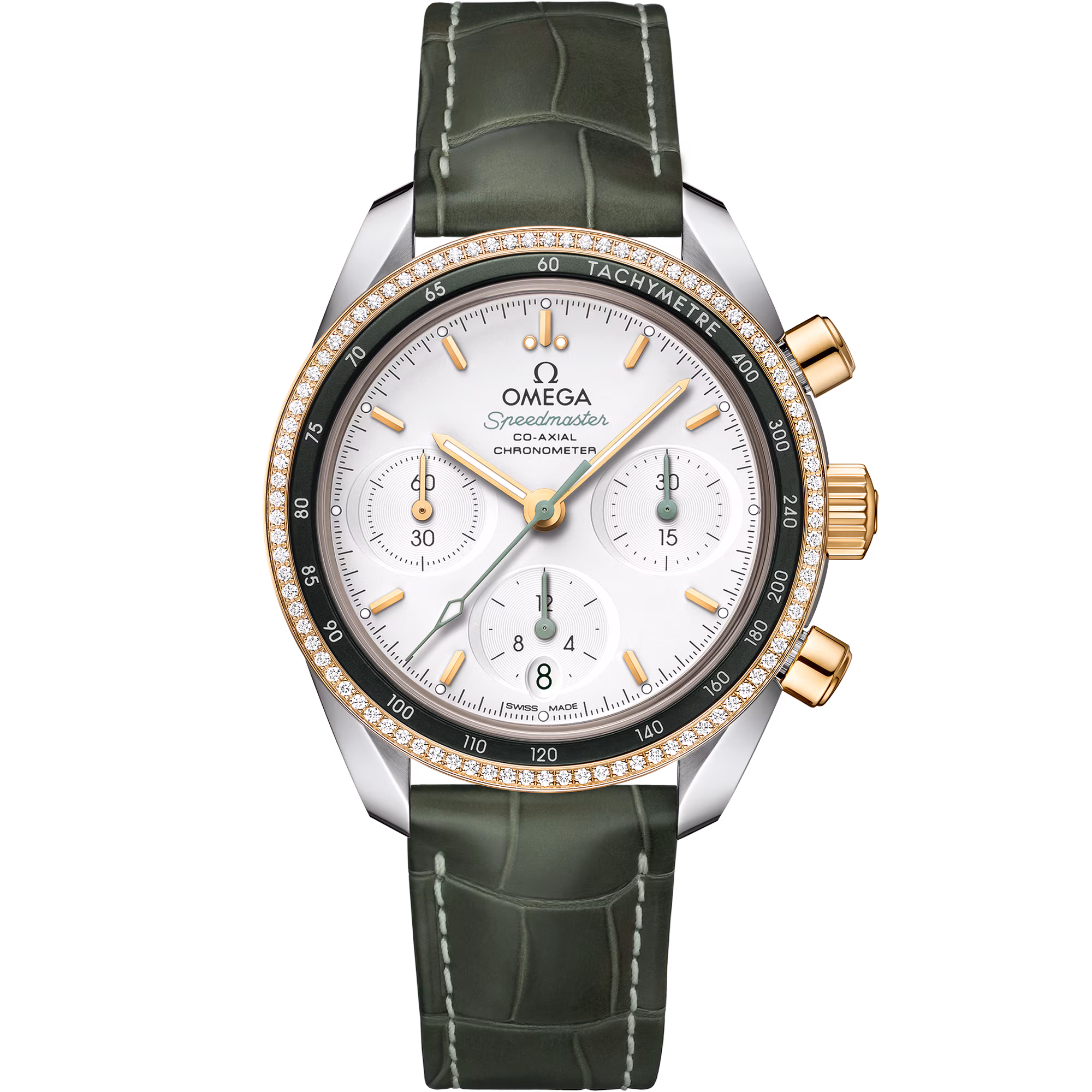 Omega Speedmaster 38 38 mm, steel ‑ yellow gold on leather strap, Speedmaster 38 324.28.38.50.02.001