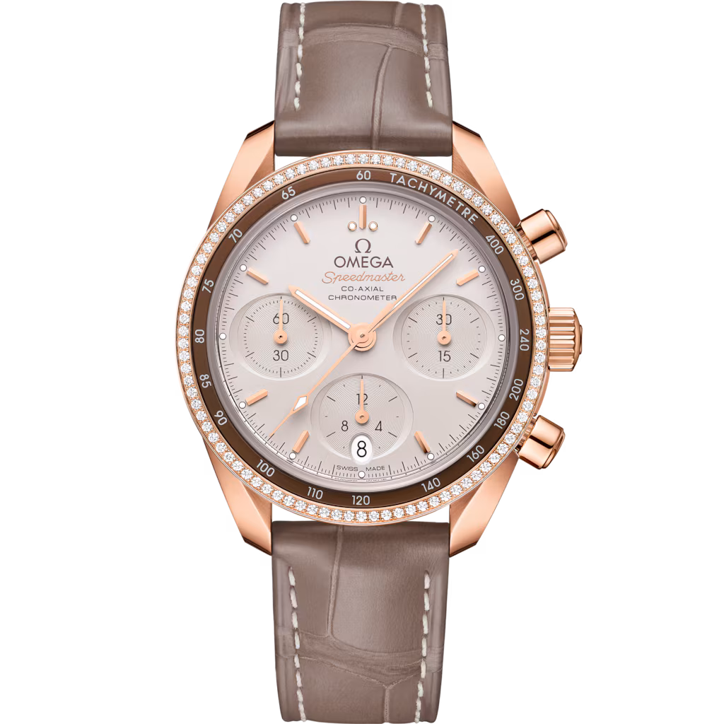 Omega Speedmaster 38 38 mm, Sedna™ gold on leather strap, Speedmaster 38 324.68.38.50.02.003