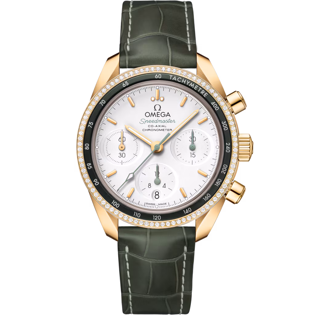 Omega Speedmaster 38 38 mm, yellow gold on leather strap, Speedmaster 38 324.68.38.50.02.004