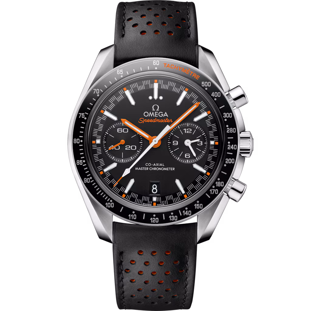 Omega Speedmaster Racing 44.25 mm, steel on leather strap, Black dial 304.32.44.51.01.001