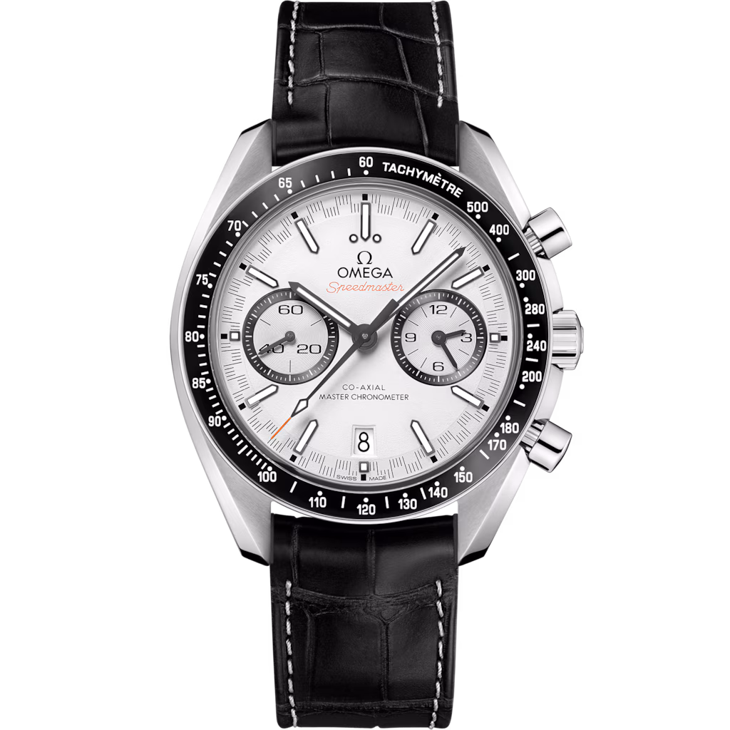 Omega Speedmaster Racing 44.25 mm, steel on leather strap, White dial 329.33.44.51.04.001