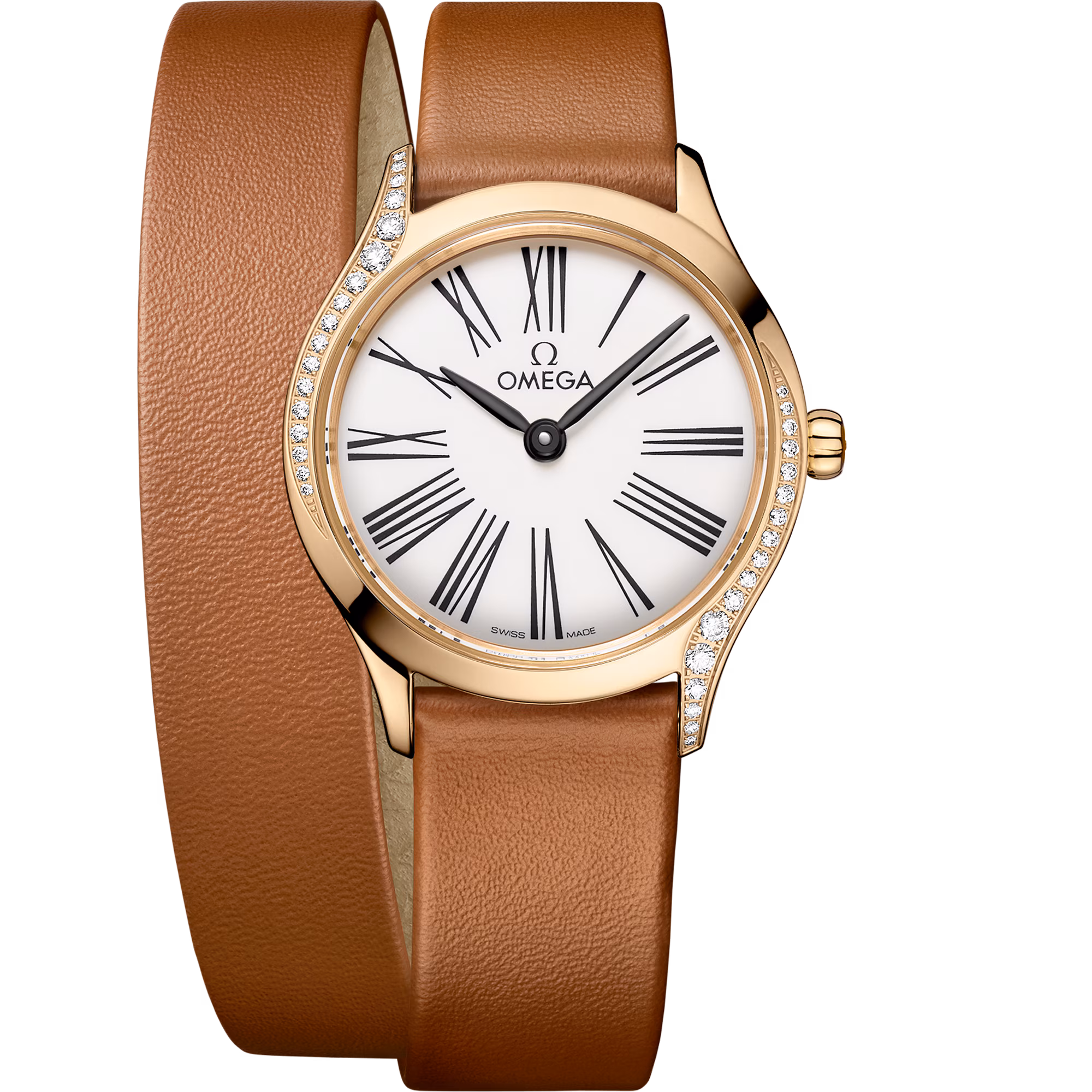 Omega De Ville Mini Trésor 26 mm, Moonshine™ gold on leather strap, Trésor 428.57.26.60.04.005