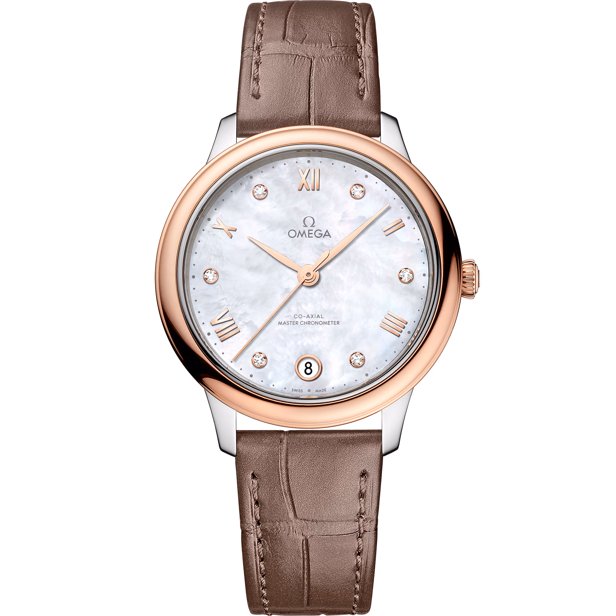 Omega De Ville Prestige 34 mm, steel ‑ Sedna™ gold on leather strap, De Ville Prestige 434.23.34.20.55.001