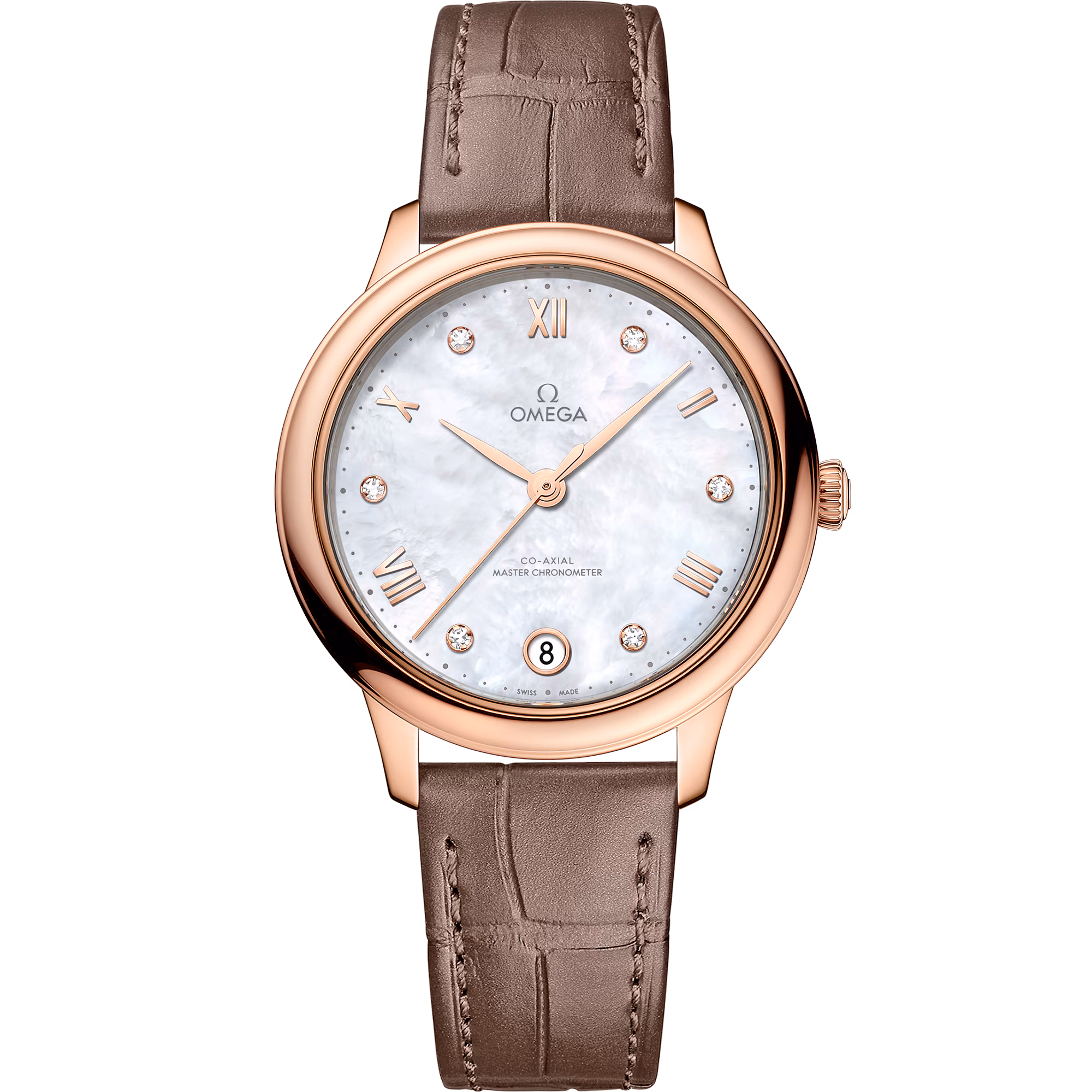 Omega De Ville Prestige 34 mm, Sedna™ gold on leather strap 434.53.34.20.55.001