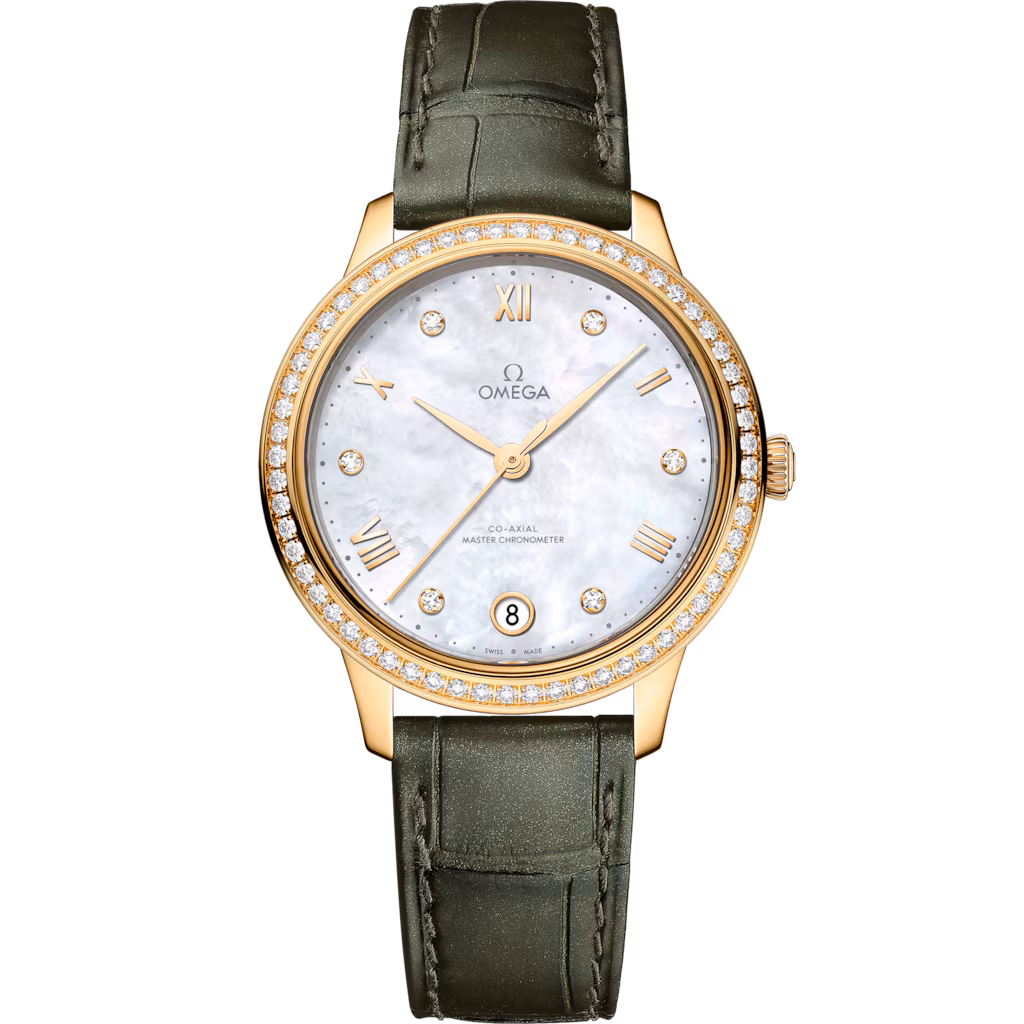 Omega De Ville Prestige 34 mm, yellow gold on leather strap, De Ville Prestige 434.58.34.20.55.002