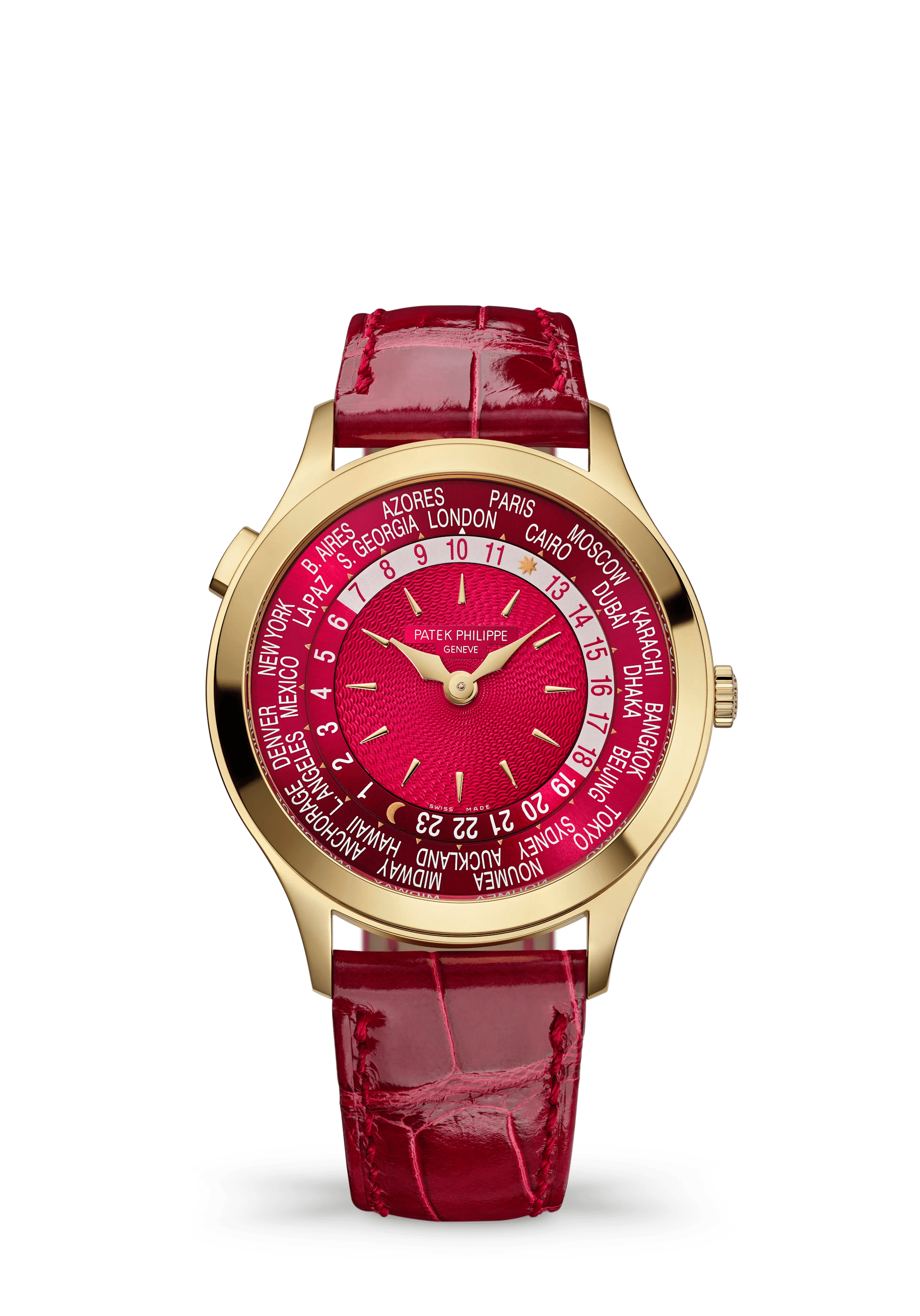 Patek Philippe Complications 7129J-001, Yellow gold, Carmine red dial