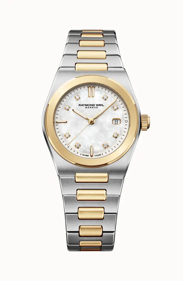Raymond Weil A.R.T. Mother-of-pearl Dial Integrated Two-tone Bracelet Quartz Watch, 30 mm 1250-STP-97081