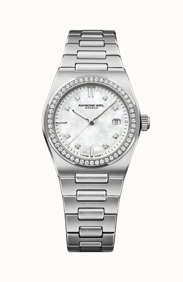 Raymond Weil A.R.T. Mother-of-pearl Dial Diamond-Set Bezel Integrated Stainless Steel Bracelet Quartz Watch, 30 mm 1250-STS-97081