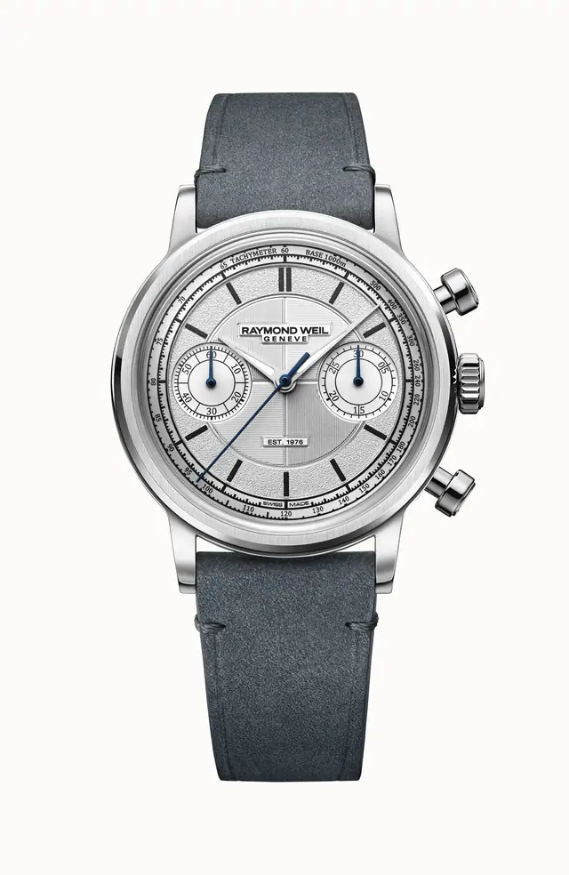 Raymond Weil Millesime 'The Fifty' Bi-Compax Chronograph Silver Sector Dial Watch, 37 mm 1976-SGC-65001