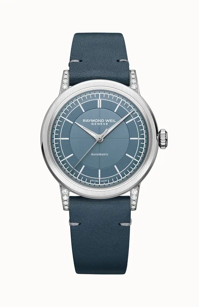 Raymond Weil Millesime Automatic Central Seconds Diamonds Watch, 35 mm, 35 mm, blue dial 2125-SCS-50011