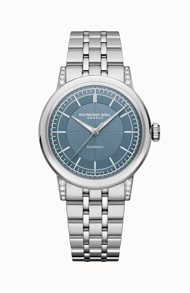 Raymond Weil Millesime Automatic Central Seconds Diamonds Watch, 35 mm, 35 mm, blue dial 2125-STS-50011